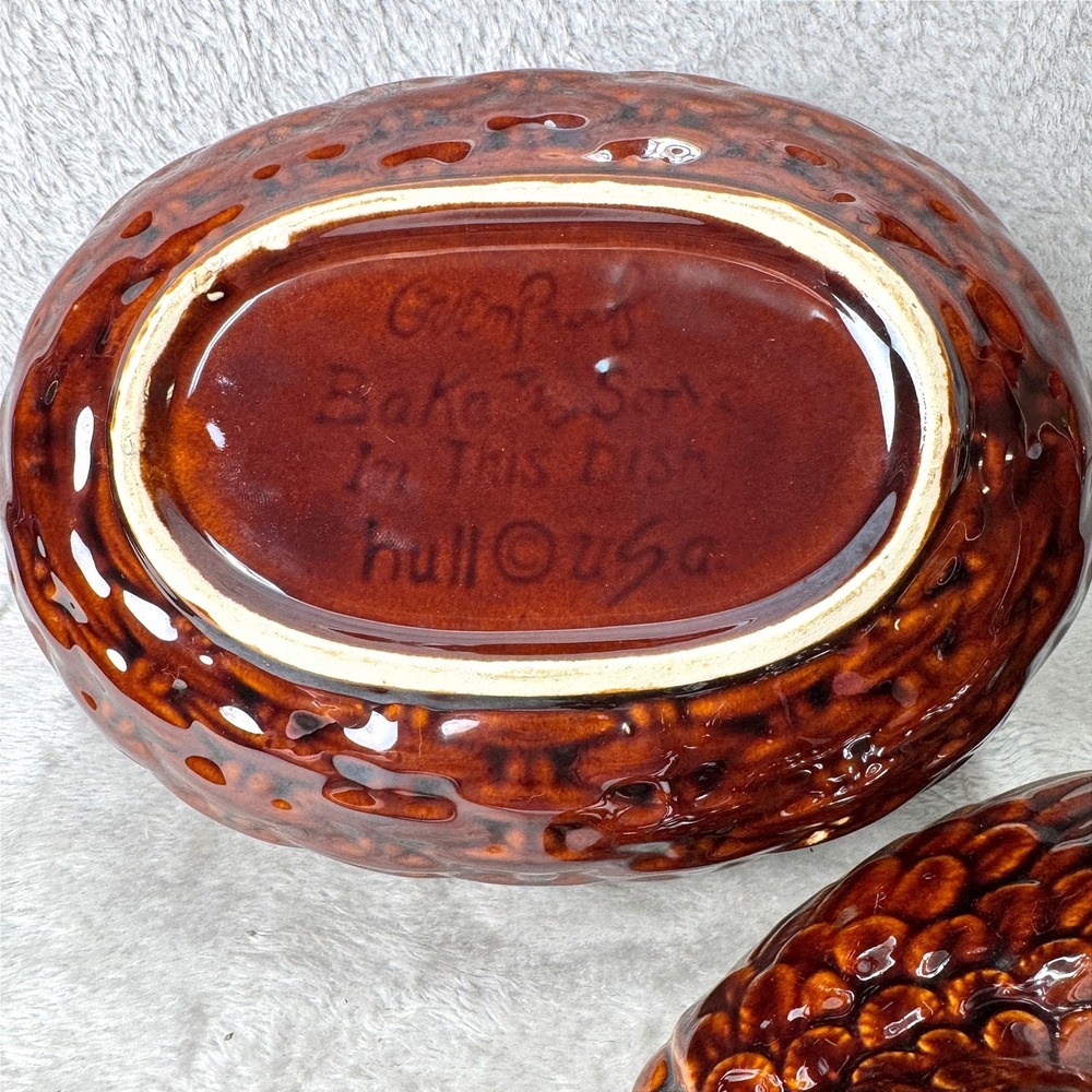 Vintage Hull Pottery Brown Drip Hen on Nest Covered Casserole Dish USA - Picture 10 of 16